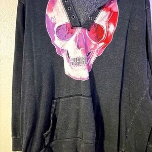 Torrid V neck Skull Print Grey Hoodie Size 3